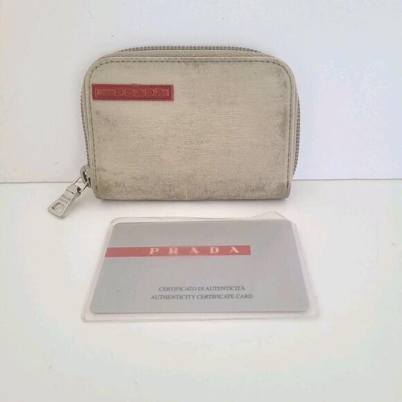 PRADA Sport Pomice Gray Wallet Small Nylon Card Coin Case Holder Zip Around - Picture 1 of 11